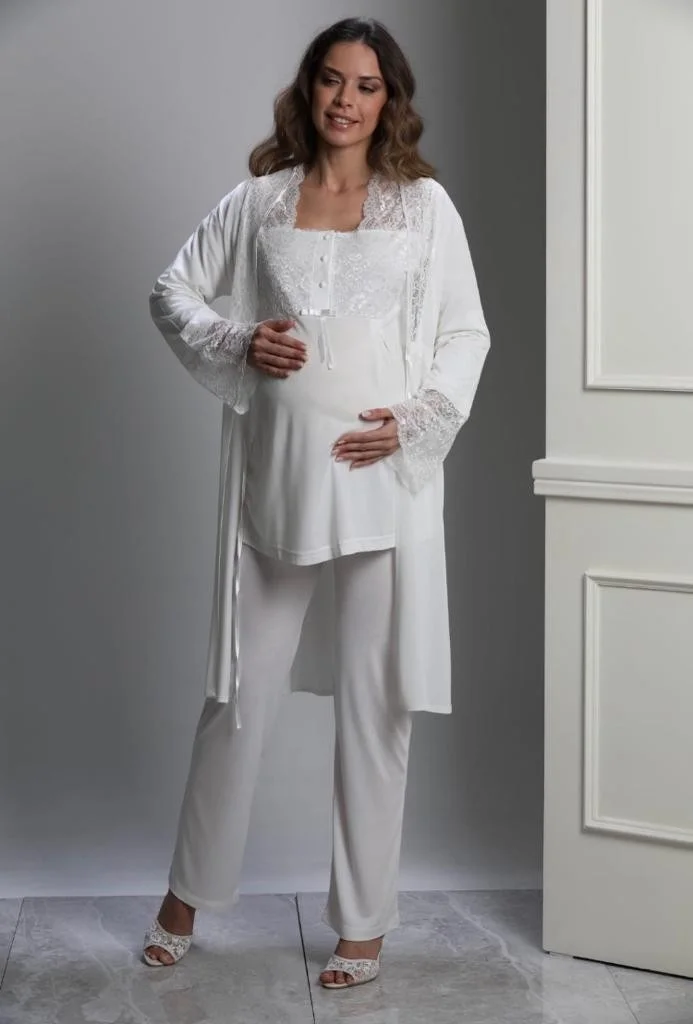 نهير sel 3018 Pregnant Postpartum 3-Piece Pajamas Dressing Gown Tk