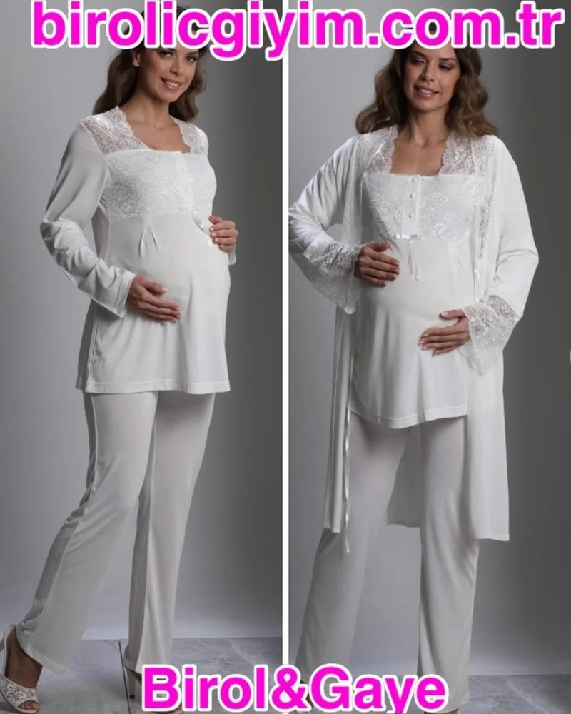 نهير sel 3018 Pregnant Postpartum 3-Piece Pajamas Dressing Gown Tk