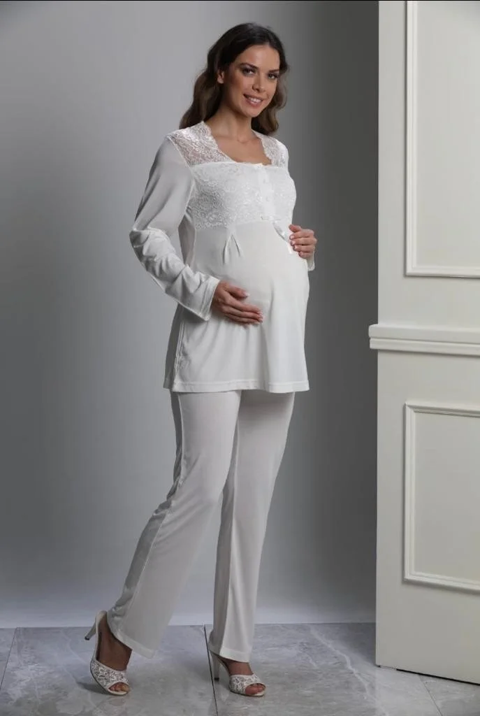 نهير sel 3018 Pregnant Postpartum 3-Piece Pajamas Dressing Gown Tk