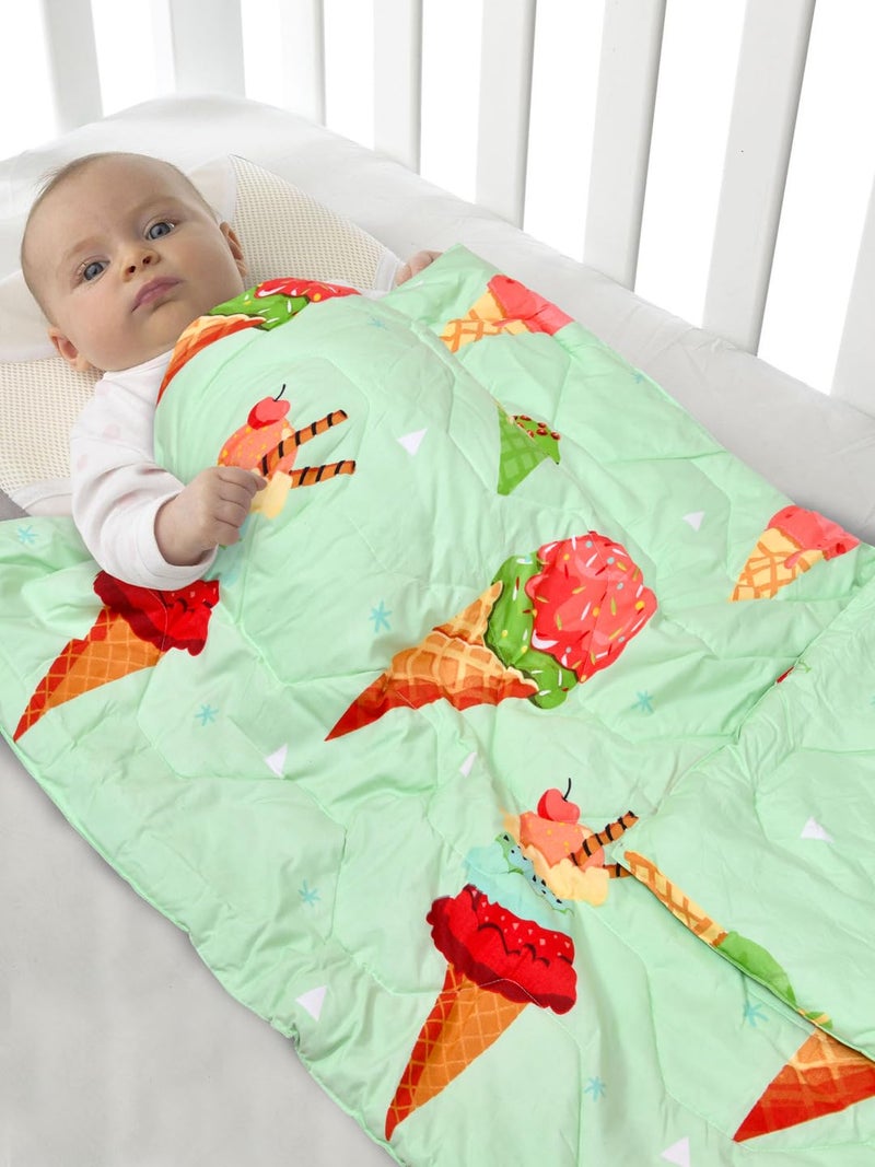 Clasiko Babies & Kids All Season Reversible Comforter; 200 GSM; 0-8 Years; Size - 45x60 Inches; Ice Cream Cones - Image 1
