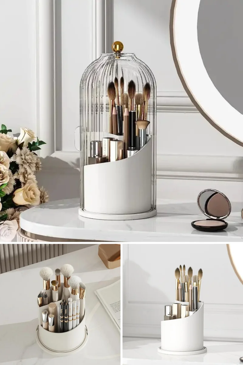Piev House By House Brush Cosmetic Makeup Organizer with Transparent Cover 360 Rotatable Stand Organizer Transparent