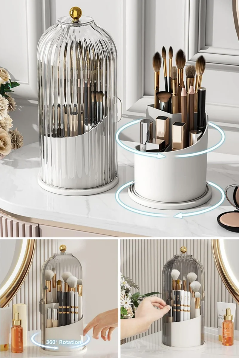 Piev House By House Brush Cosmetic Makeup Organizer with Transparent Cover 360 Rotatable Stand Organizer Transparent