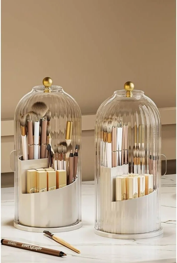 Piev House By House Brush Cosmetic Makeup Organizer with Transparent Cover 360 Rotatable Stand Organizer Transparent