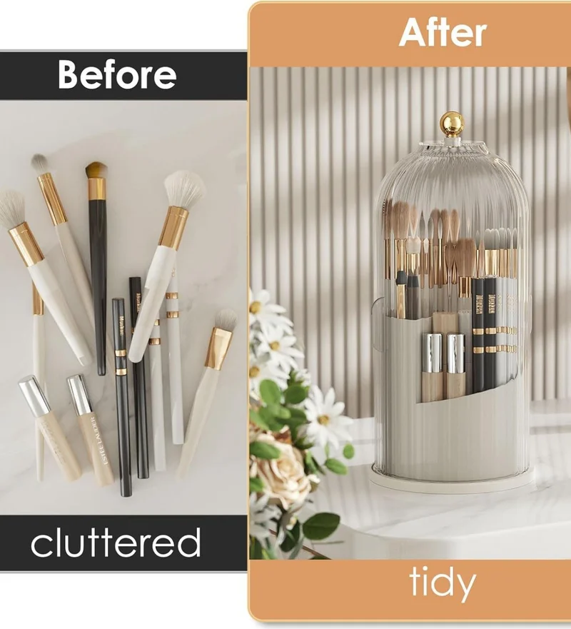 Piev House By House Brush Cosmetic Makeup Organizer with Transparent Cover 360 Rotatable Stand Organizer Transparent