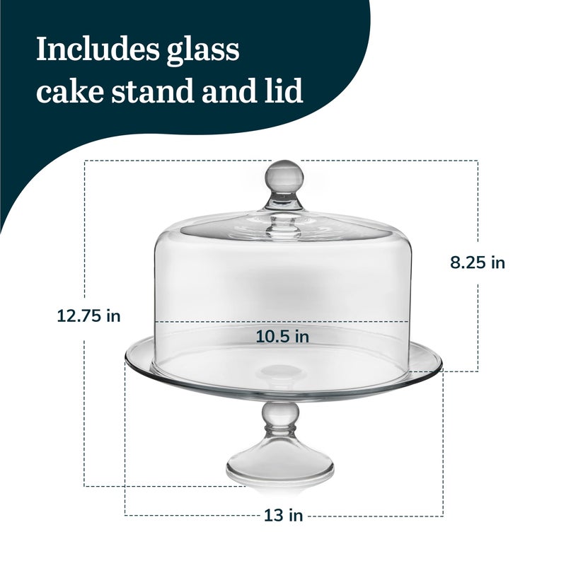 Libbey Selene Glass Cake Stand with Dome Lid, Elegant Curved Footed, Covered Cake Stand, Versatile Serving Dish for Variety of Desserts and More - Image 3