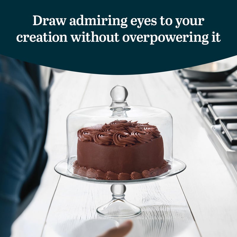 Libbey Selene Glass Cake Stand with Dome Lid, Elegant Curved Footed, Covered Cake Stand, Versatile Serving Dish for Variety of Desserts and More - Image 4