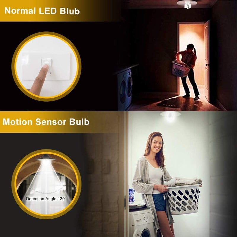 klarako Indoor Motion Sensor Light Bulb, 9W E26 Smart Daylight Dusk to Dawn Light Bulb Auto On/Off PIR LED Bulbs for Porch Hallway Stairs Garage (600lumen,3 Pack) - Image 3
