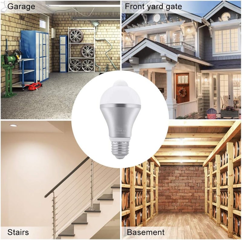 klarako Indoor Motion Sensor Light Bulb, 9W E26 Smart Daylight Dusk to Dawn Light Bulb Auto On/Off PIR LED Bulbs for Porch Hallway Stairs Garage (600lumen,3 Pack) - Image 1