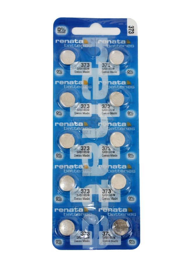 Renata wristwatch battery - Swiss made, 1.55V button cell, Renata Long Life Battery, Strap (10 pcs) 373-3, SR916SW