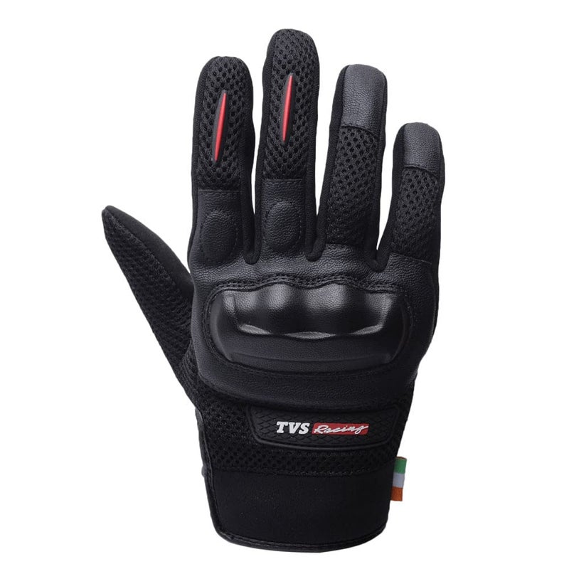 TVS Racing Street Riding Gloves for Men-PVC & Carbon Protected, Touch Screen Compatible, & Visor Wiper Fingertips-Premium Bike Gloves for Riding Comfort (Black-M) - Image 2