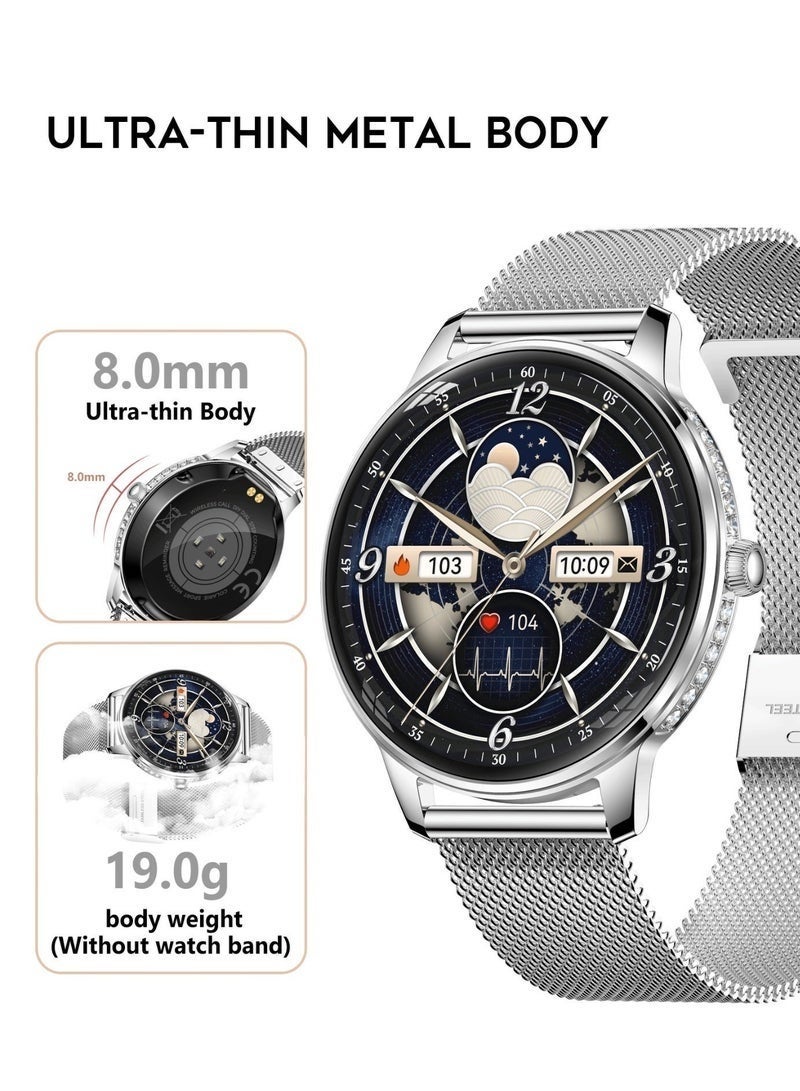 G-Tab GLR4 Women’s Smart Watch AMOLED Display, Bluetooth Calling, NFC Support, Health Monitoring, Fitness Tracker, Smart Notifications, Waterproof Design, Stylish Ladies Smartwatch for Girls – Silver - Image 5