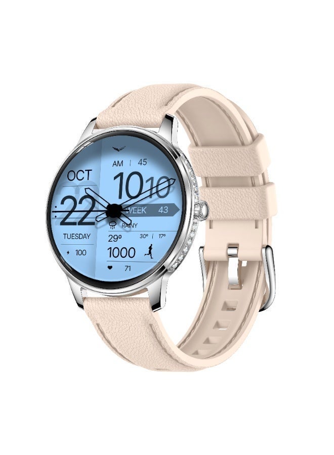 G-Tab GLR4 Women’s Smart Watch AMOLED Display, Bluetooth Calling, NFC Support, Health Monitoring, Fitness Tracker, Smart Notifications, Waterproof Design, Stylish Ladies Smartwatch for Girls – Silver - Image 1
