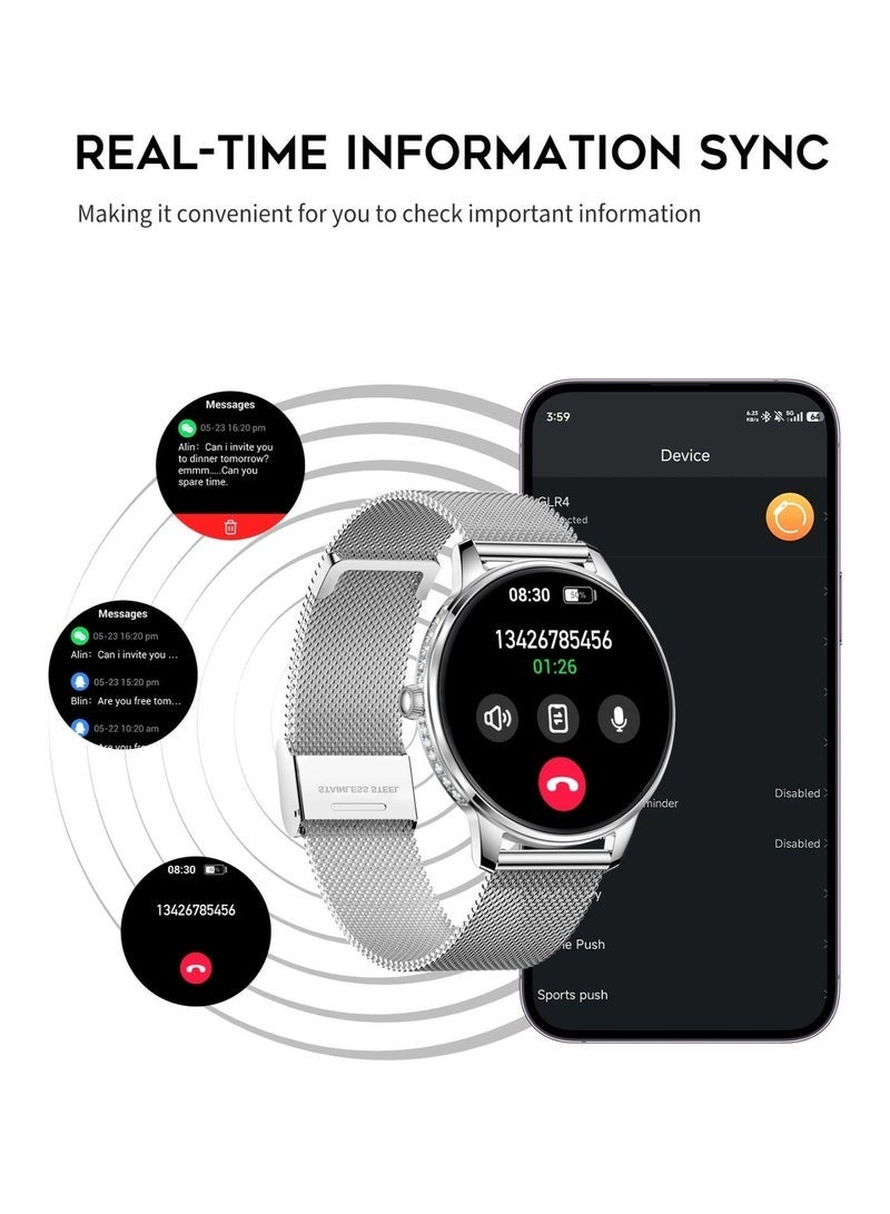 G-Tab GLR4 Women’s Smart Watch AMOLED Display, Bluetooth Calling, NFC Support, Health Monitoring, Fitness Tracker, Smart Notifications, Waterproof Design, Stylish Ladies Smartwatch for Girls – Silver - Image 3