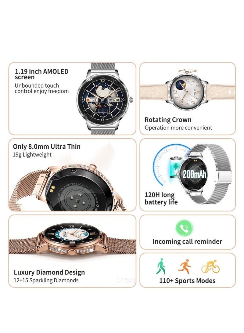 G-Tab GLR4 Women’s Smart Watch AMOLED Display, Bluetooth Calling, NFC Support, Health Monitoring, Fitness Tracker, Smart Notifications, Waterproof Design, Stylish Ladies Smartwatch for Girls – Silver - Image 4