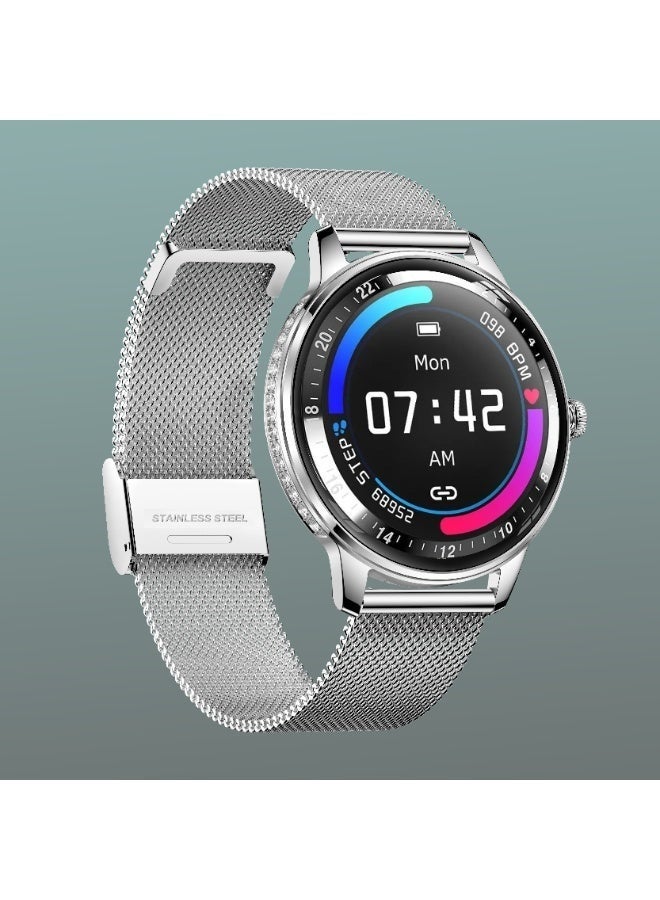 G-Tab GLR4 Women’s Smart Watch AMOLED Display, Bluetooth Calling, NFC Support, Health Monitoring, Fitness Tracker, Smart Notifications, Waterproof Design, Stylish Ladies Smartwatch for Girls – Silver - Image 2