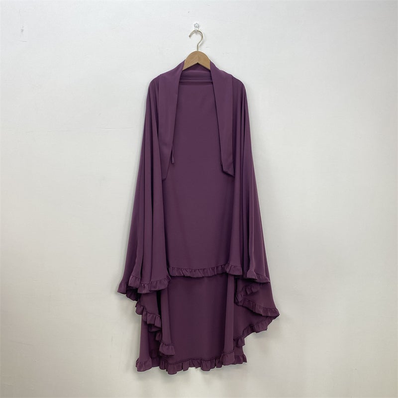 Fashionable Ruffle Hem Solid Color Large Hijab - Image 1