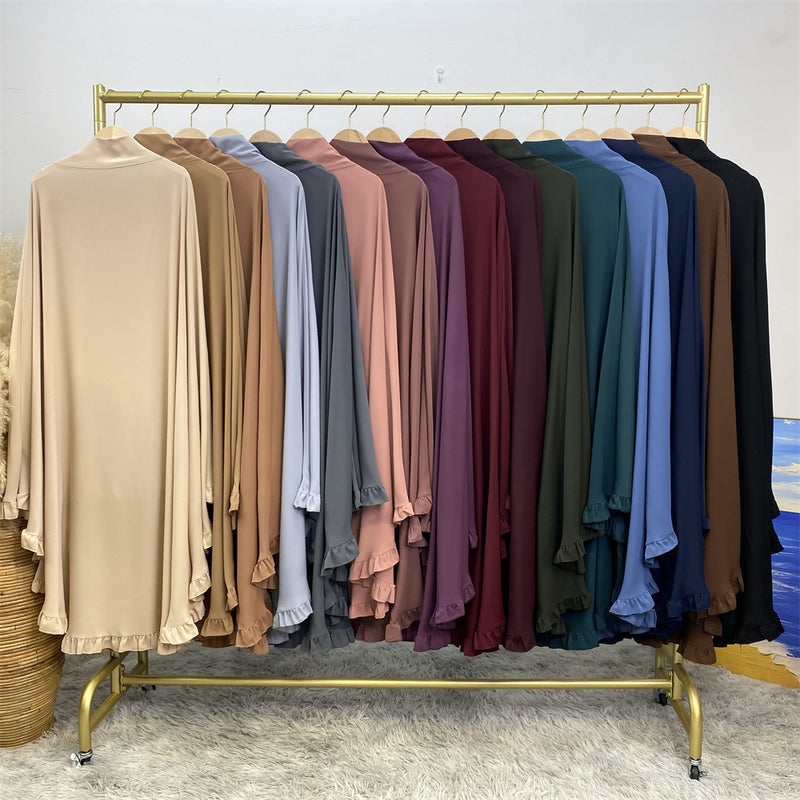 Fashionable Ruffle Hem Solid Color Large Hijab - Image 2