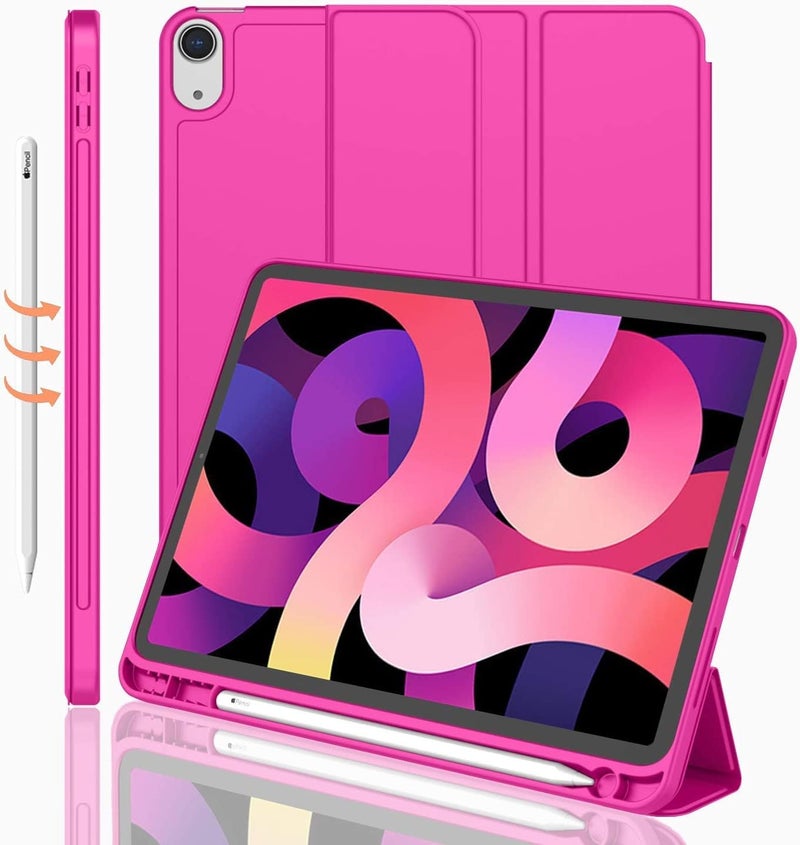 iMieet iPad Air 11 Inch Case M3(2025) / M2 (2024), iPad Air 5th/4th Generation Case 2022/2020 10.9 Inch with Pencil Holder,Trifold Stand Smart Case with Soft TPU Back(New Rose Red) - Image 1