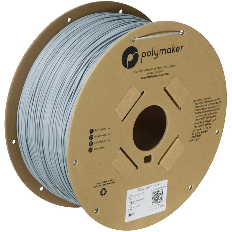 polymaker PLA Filament, Grey 3D Printing PLA Filament 1.75mm 3kg - PolyLite 3D Printer PLA Filament, Dimensional Accuracy +/- 0.03mm, Compatible with Most 3D Printer, Grey - Image 1