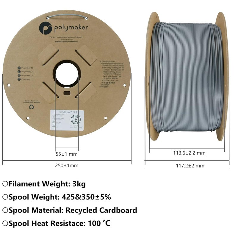 polymaker PLA Filament, Grey 3D Printing PLA Filament 1.75mm 3kg - PolyLite 3D Printer PLA Filament, Dimensional Accuracy +/- 0.03mm, Compatible with Most 3D Printer, Grey - Image 5
