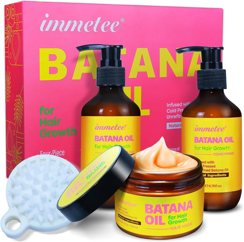 immetee Batana Hair Shampoo Conditioner Batana Hair Mask Hair Massage Comb Deep Moisturizing Treatment for Dry ColorTreated Hair 676 Fl Oz Each 4Pack