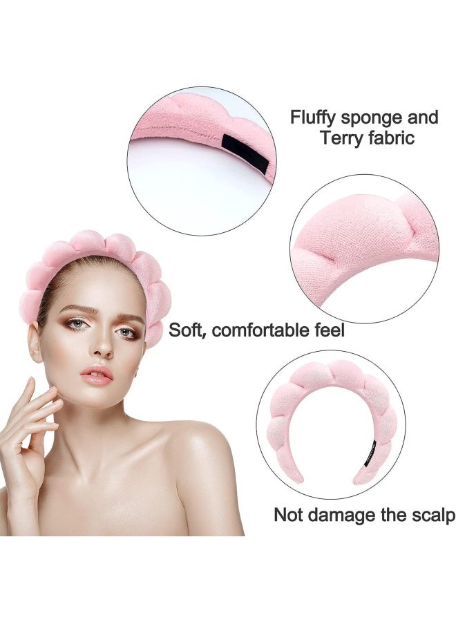 Premify 3  Pieces Spa Sponge Headbands Set For Women & Girls, Facial/Makeup Removal Headband & Terry Towel Cloth Fabric Hair Band For Washing Face, Skincare (Black, Pink, And White)  - Image 4