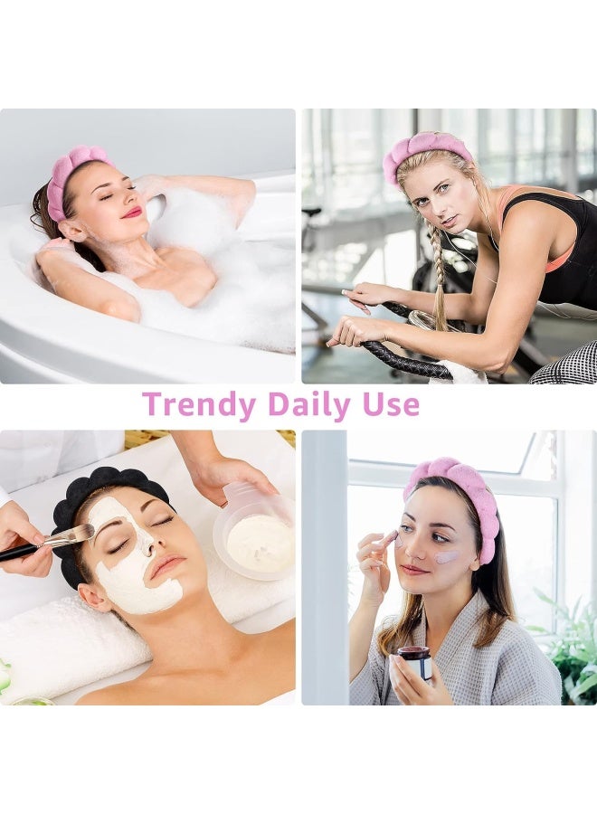 Premify 3  Pieces Spa Sponge Headbands Set For Women & Girls, Facial/Makeup Removal Headband & Terry Towel Cloth Fabric Hair Band For Washing Face, Skincare (Black, Pink, And White)  - Image 5