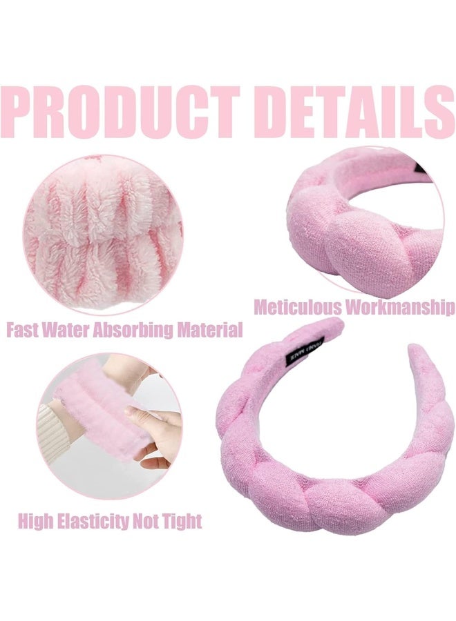 Premify 3  Pieces Spa Sponge Headbands Set For Women & Girls, Facial/Makeup Removal Headband & Terry Towel Cloth Fabric Hair Band For Washing Face, Skincare (Black, Pink, And White)  - Image 2