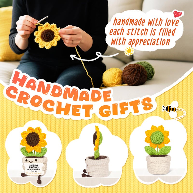 Glydein Farewell Gifts for Coworker, Handmade Positive Sunflower Crochet Decor, Coworker Leaving Gifts for Women, New Job Present, Cute Goodbye Going Away Gift for Colleagues Women Friend - Image 3
