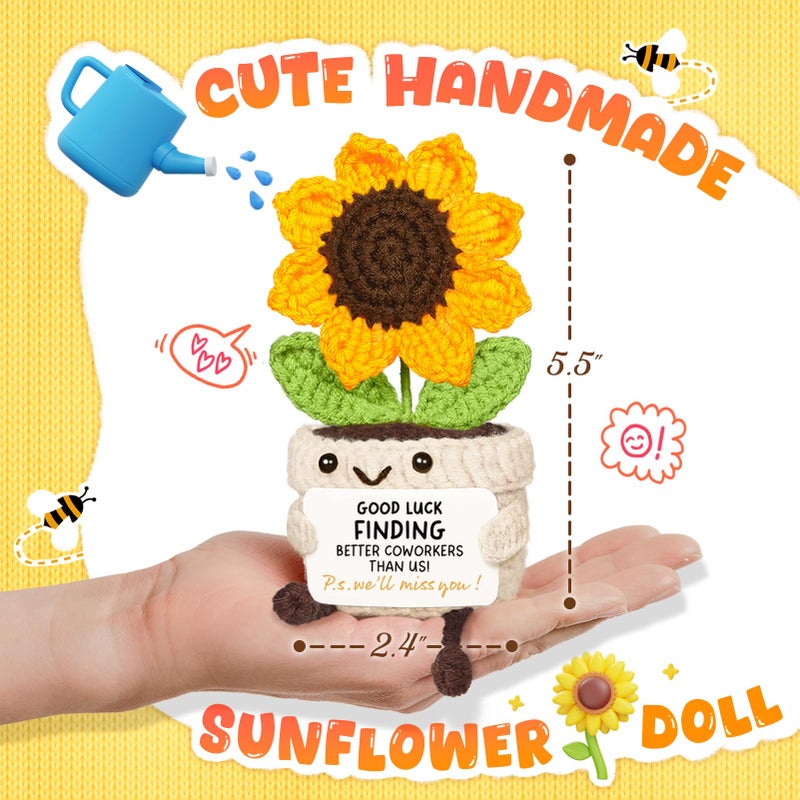 Glydein Farewell Gifts for Coworker, Handmade Positive Sunflower Crochet Decor, Coworker Leaving Gifts for Women, New Job Present, Cute Goodbye Going Away Gift for Colleagues Women Friend - Image 4