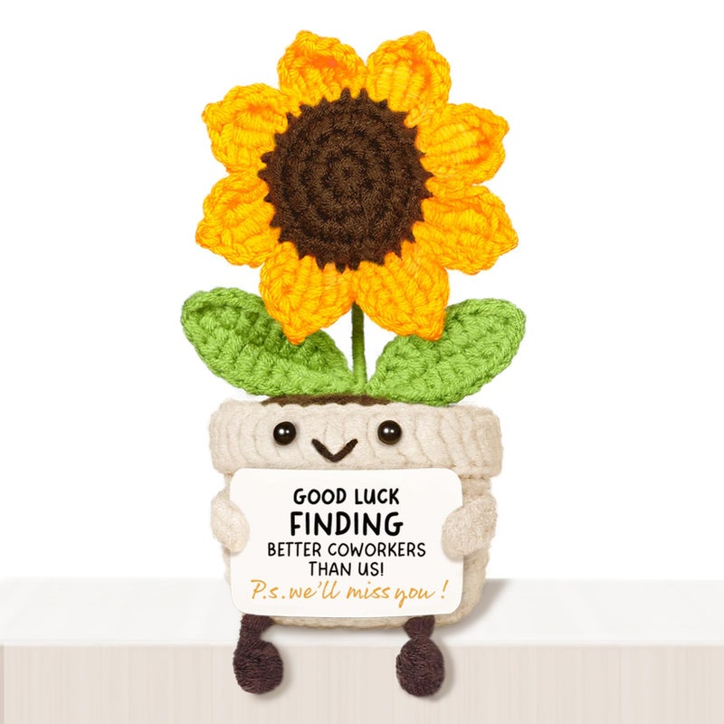 Glydein Farewell Gifts for Coworker, Handmade Positive Sunflower Crochet Decor, Coworker Leaving Gifts for Women, New Job Present, Cute Goodbye Going Away Gift for Colleagues Women Friend - Image 1