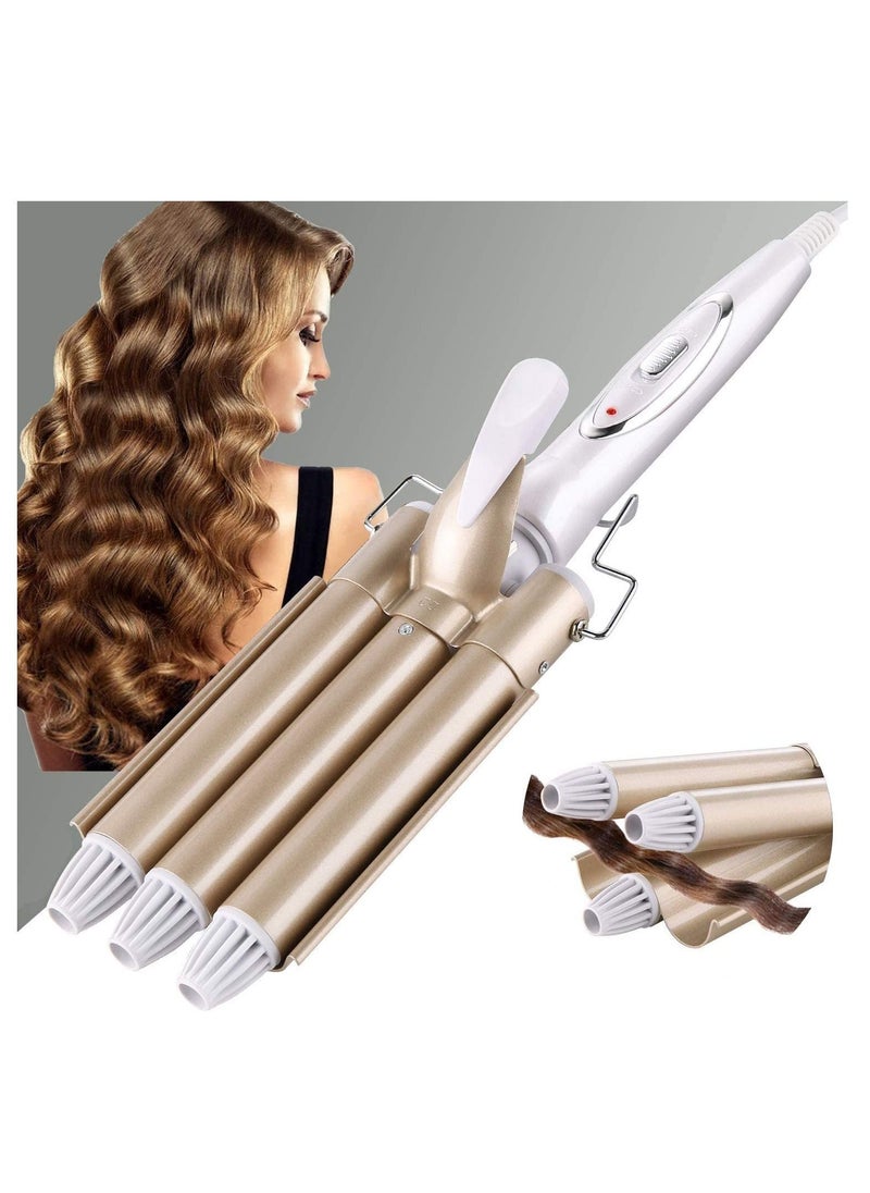 Generic 3 Barrel Curling Iron Wand Hair Waver Curler Iron, 1 Inch (25mm) Ceramic Tourmaline Triple Barrels, Crimper Hair Iron Hair Waving Styling Tool for Deep Waves  - Image 1