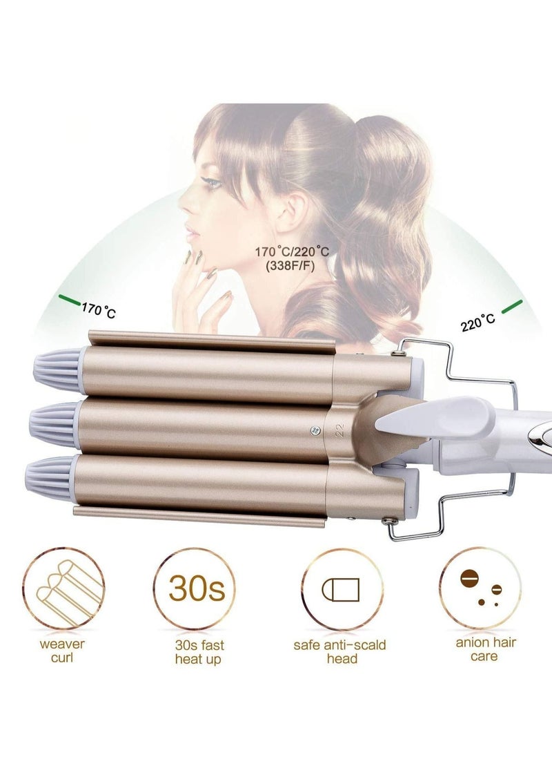 Generic 3 Barrel Curling Iron Wand Hair Waver Curler Iron, 1 Inch (25mm) Ceramic Tourmaline Triple Barrels, Crimper Hair Iron Hair Waving Styling Tool for Deep Waves  - Image 4