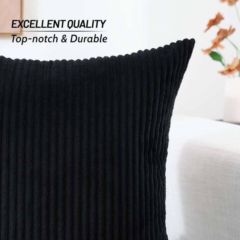 Mecatny Corduroy Decorative Throw Pillow Covers 12x20 Set of 2 for Sofa Bedroom Living Room  Stylish Soft Striped Couch Pillow Covers for Home Decor  Black - Image 3