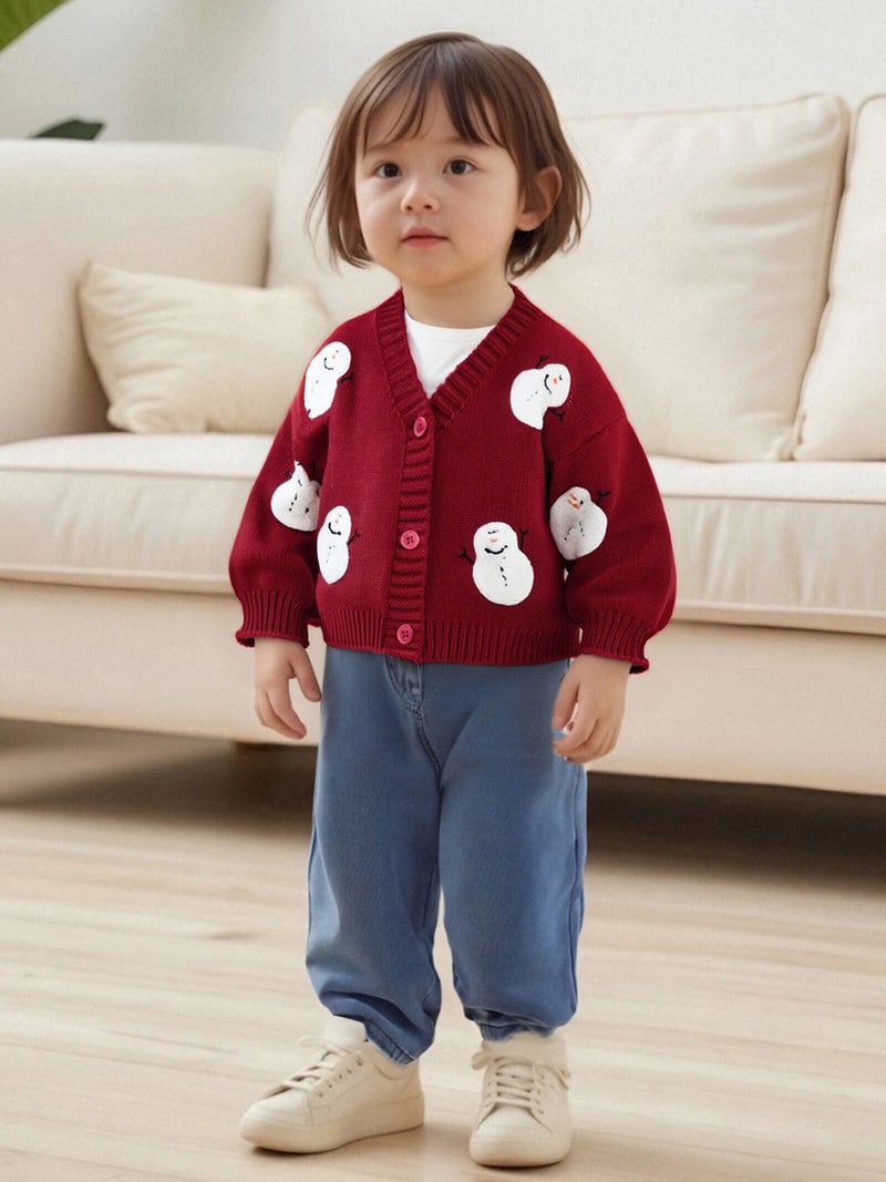 Baby Girl Christmas Cardigan Santa V Neck Long Lantern Sleeve Button-up Knitted Sweater Cute Winter Fall Clothes - Image 5
