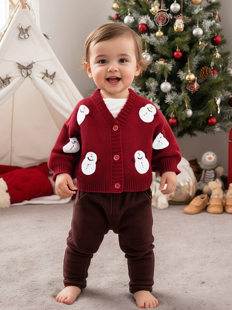 Baby Girl Christmas Cardigan Santa V Neck Long Lantern Sleeve Button-up Knitted Sweater Cute Winter Fall Clothes - Image 2