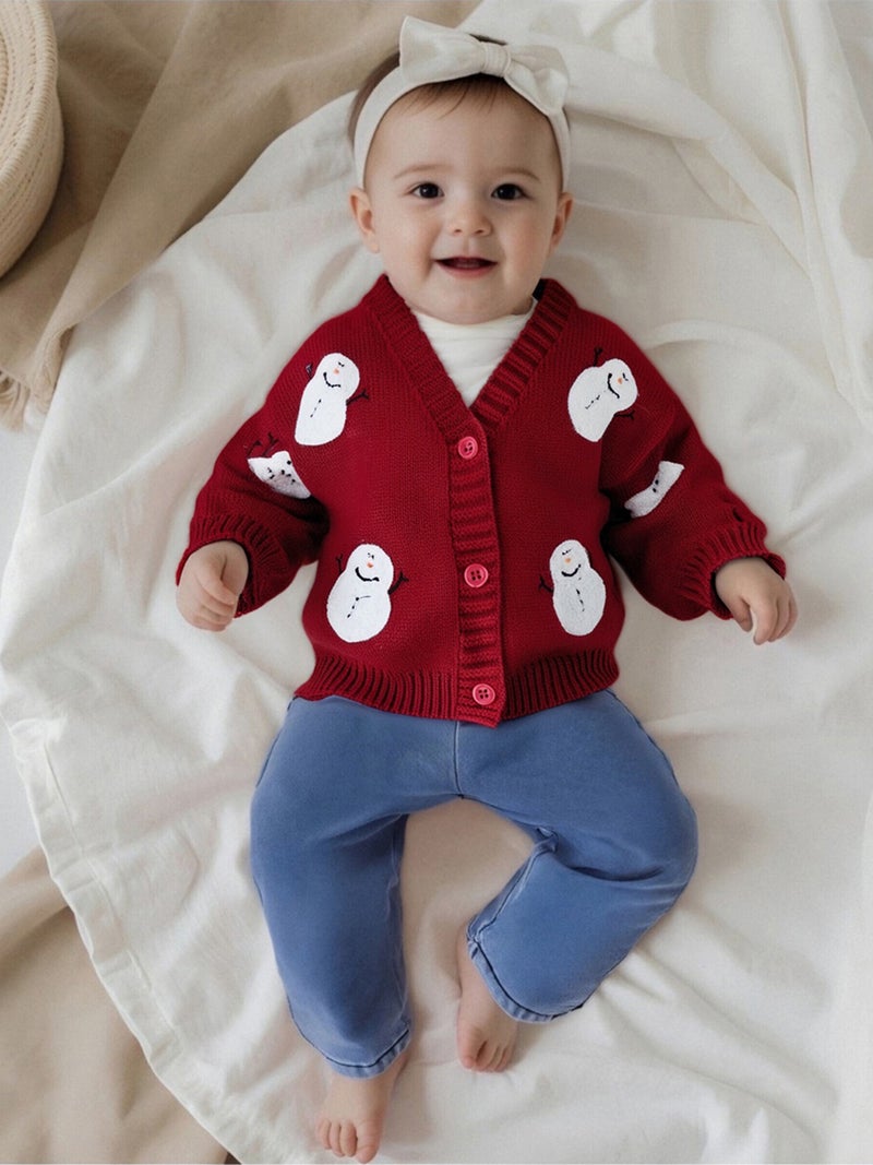 Baby Girl Christmas Cardigan Santa V Neck Long Lantern Sleeve Button-up Knitted Sweater Cute Winter Fall Clothes - Image 3
