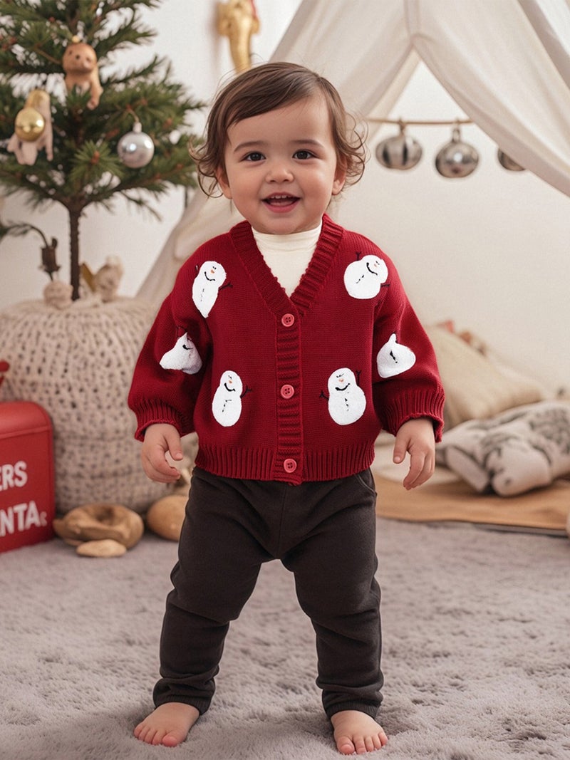Baby Girl Christmas Cardigan Santa V Neck Long Lantern Sleeve Button-up Knitted Sweater Cute Winter Fall Clothes - Image 1