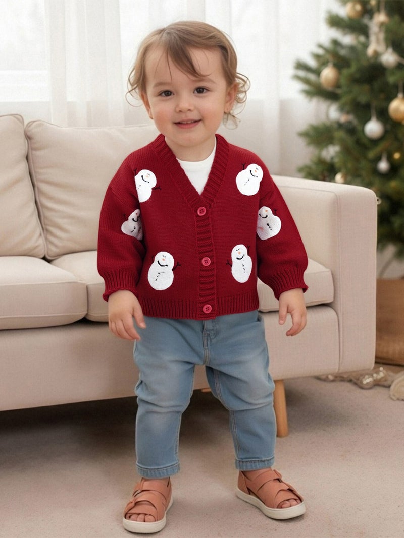 Baby Girl Christmas Cardigan Santa V Neck Long Lantern Sleeve Button-up Knitted Sweater Cute Winter Fall Clothes - Image 4