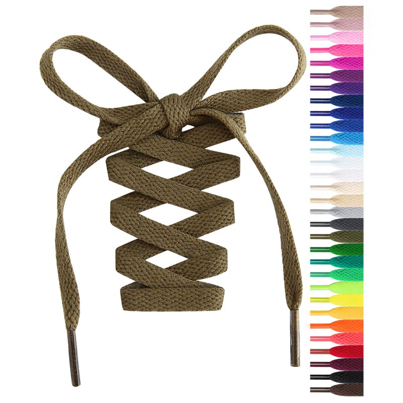 Handshop Flat Shoelaces 5/16" - Shoe Laces Replacements For Sneakers and Athletic Shoes Boots Army Green 36 inch (91cm) - Image 1