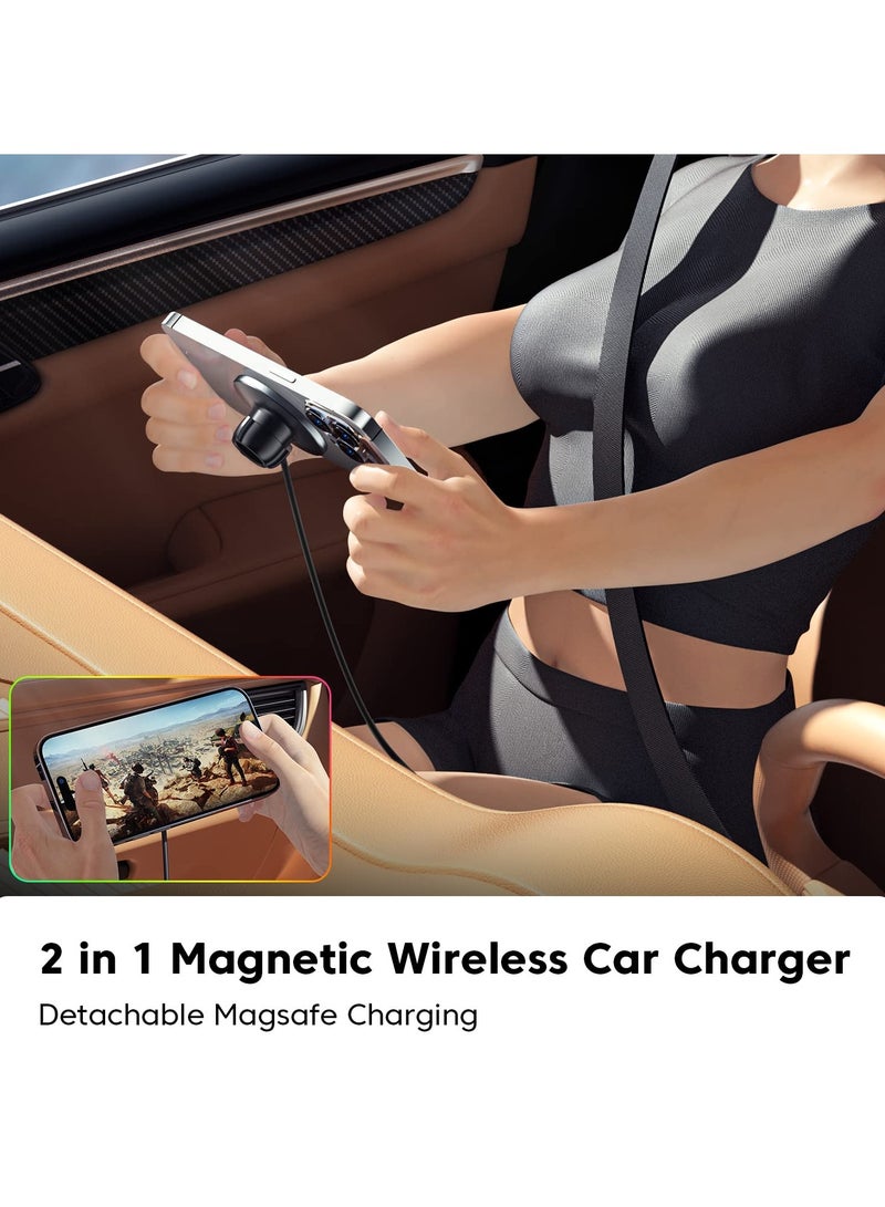 MagSafe Car Mount Charger, 360° Adjustable Magnetic Wireless Charger with RGB Light, Air Vent Phone Holder for iPhone 14 13 12 Series with Adapter - Image 3