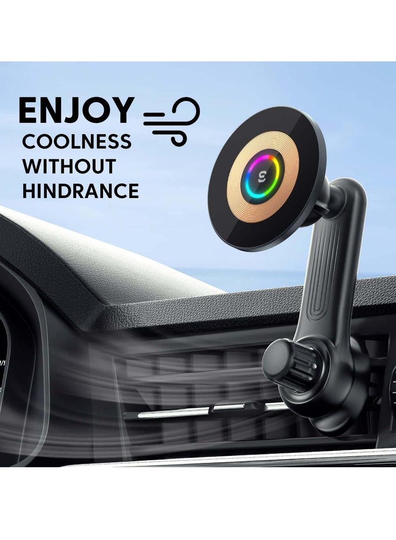 MagSafe Car Mount Charger, 360° Adjustable Magnetic Wireless Charger with RGB Light, Air Vent Phone Holder for iPhone 14 13 12 Series with Adapter - Image 2