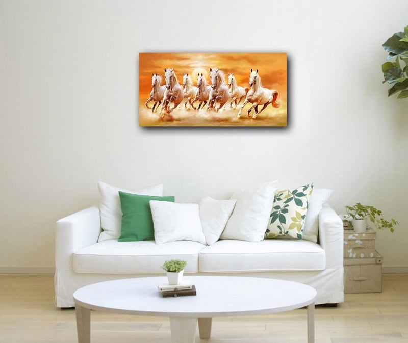 ARS Seven Running White Horse Animals Painting Artistic Canvas Art Gold Posters And Prints Modern Wall Art Picture For Living Room - Image 2