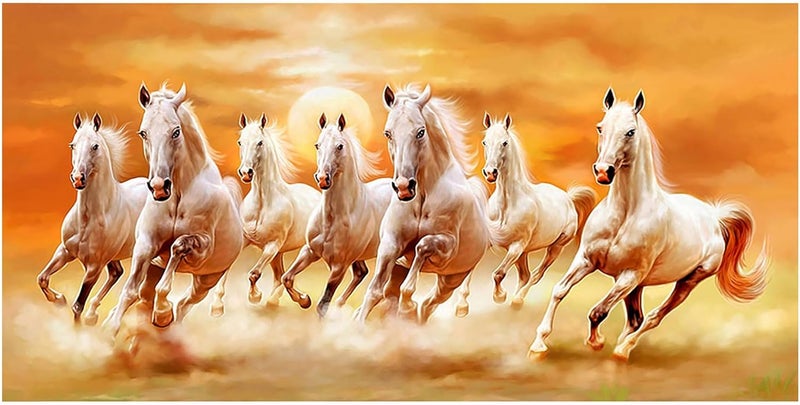 ARS Seven Running White Horse Animals Painting Artistic Canvas Art Gold Posters And Prints Modern Wall Art Picture For Living Room - Image 1
