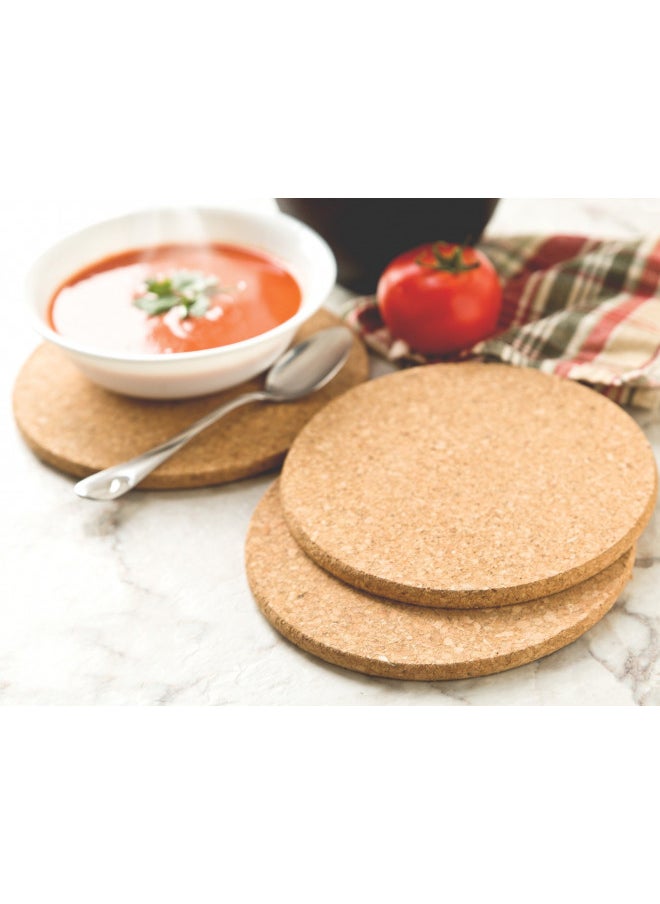 Fox Run Round Cork Trivets Dishes, Pots, Pans and Plants, 7.25" Diameter x 0.5" Thick, Set of 3 Hot Pads,4440