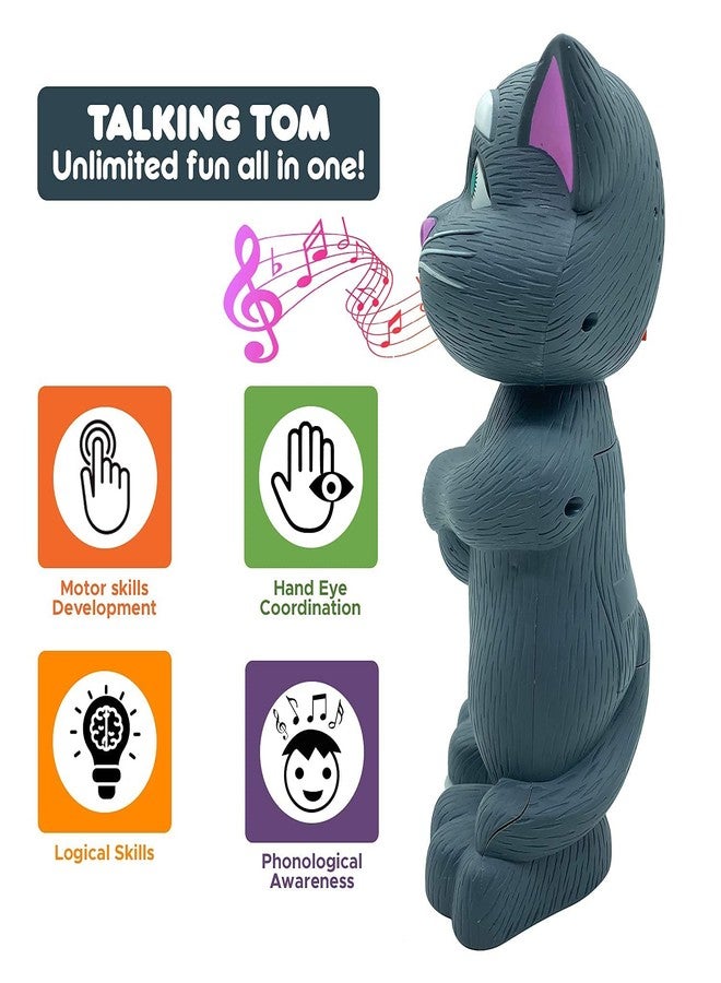 NHR Intelligent Talking Tom Cat, Speaking Robot Cat Repeats What You Say, Touch Recording Rhymes and Songs, Musical Cat Toy for Kids (3+ Years, Grey) - Image 4