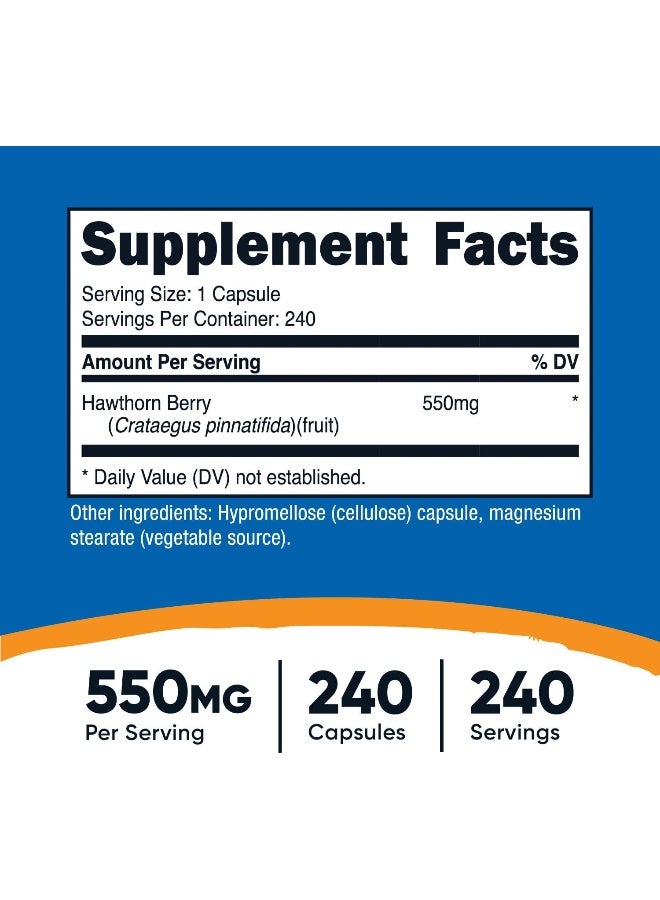 Nutricost Hawthorn Berry Capsules 550mg, 240 Capsules, Vegetarian Friendly, Non-GMO & Gluten Free - Image 2