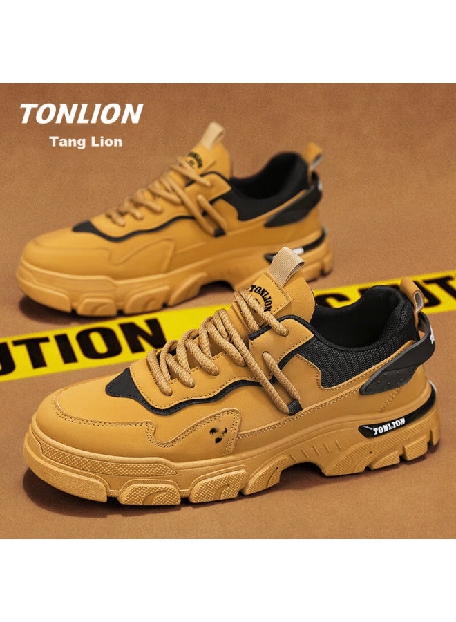 Tonlion Men's Shoes, Spring Trendy Casual Shoes, Retro Work Boots, Men's Hiking Martin Boots And Boots, Yellow, Size 40