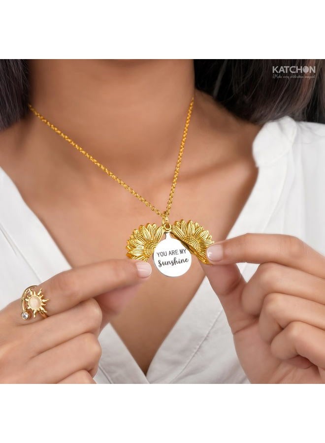 KATCHON , Sunflower Necklace for Women & Girls – You Are My Sunshine, Hidden Message Pendant, Stainless Steel Gold Chain, Inspirational Jewelry Gift for Daughter, Mom, Friend, Birthday & Anniversary - Image 3