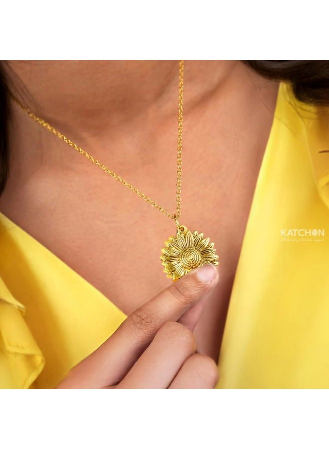 KATCHON , Sunflower Necklace for Women & Girls – You Are My Sunshine, Hidden Message Pendant, Stainless Steel Gold Chain, Inspirational Jewelry Gift for Daughter, Mom, Friend, Birthday & Anniversary - Image 5